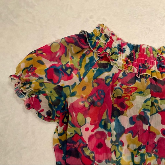 Women’s Unique Spectrum Multi Color Top With Ruffle Trim Size Medium - Picture 9 of 12